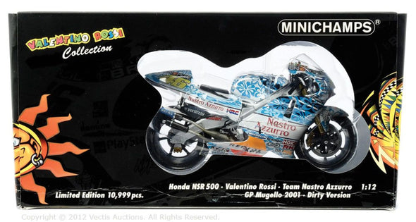 1:12 Minichamps Honda NSR 500 Valentino Rossi Team Nastro Azzurro GP Mugello 2001 - Dirty Version - Rare