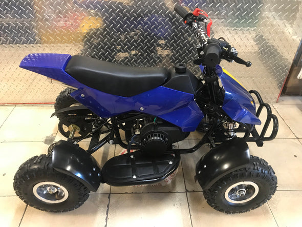 50CC 2 STROKE ECONO AIR COOLED 3HP MINI QUAD - BLUE WITH YELLOW (4-10 Years)