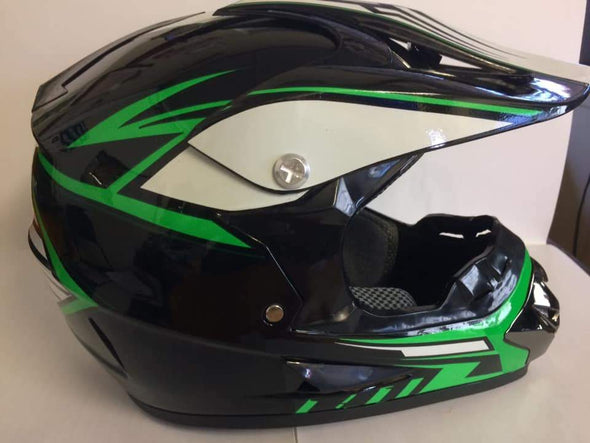 Gloss Black &amp; Green Kiddies Dirt Bike Motocross Helmet - Pocketbike SA