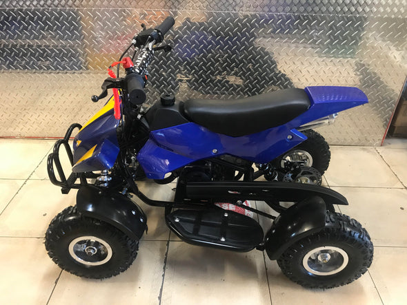50CC 2 STROKE ECONO AIR COOLED 3HP MINI QUAD - BLUE WITH YELLOW (4-10 Years)