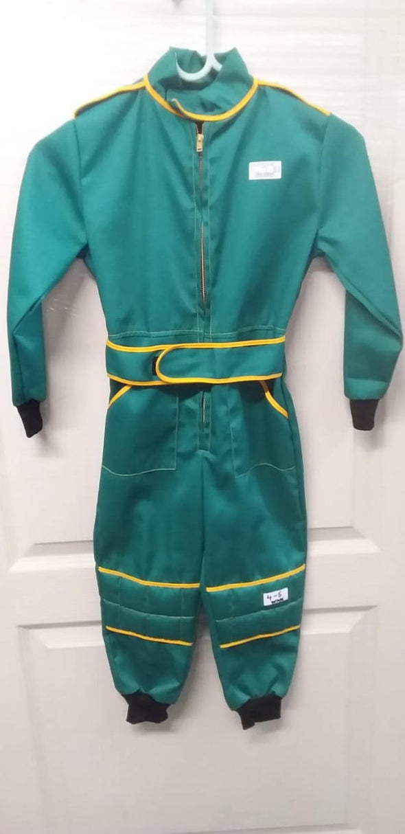 4-5 Years Kids Race Suit - Green with Yellow Stripe