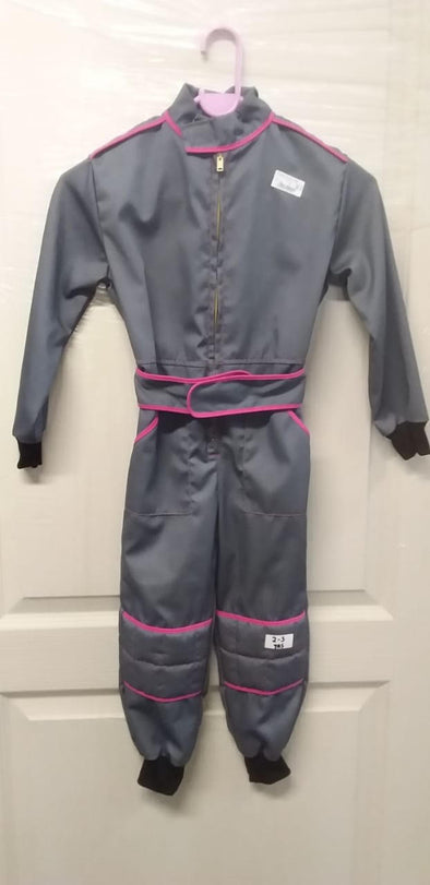 2-3 Years Kids Race Suit - Grey with Pink Stripe