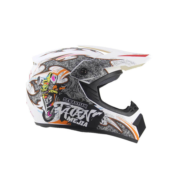 Kids Motocross Helmet - White / Orange Design - Pocketbike SA